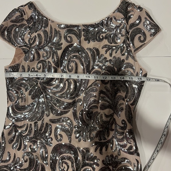 Adrianna Papell Sequined Sheath Dress Tan and Silver Size 10P - Picture 9 of 9